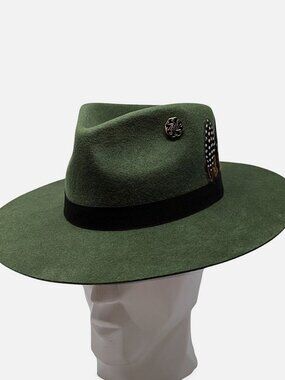 Fruition Men's Green Greenlawn Handmade Felt Brimmed Fedora Wool Hat Size 57